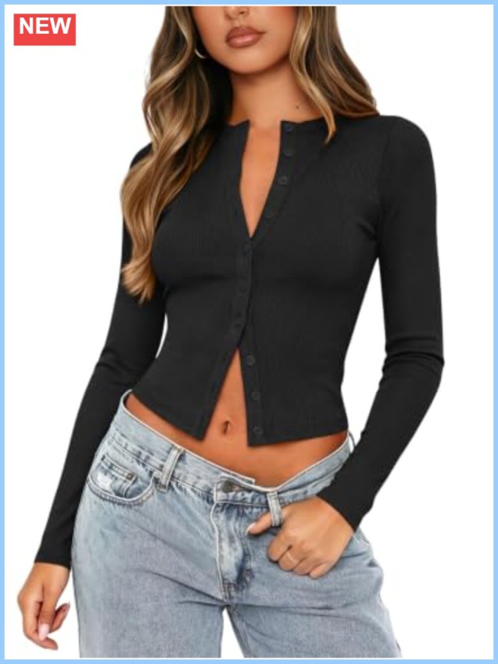 Womens Ribbed Button Down Shirt Long Sleeve Cardigan Slim Fit